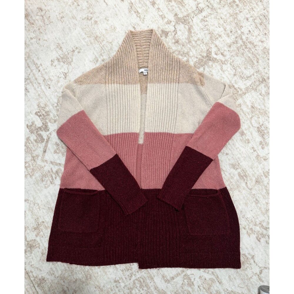 Sonoma Goods for Life Color Block Open Front Cardigan Sweater Pockets Women's M